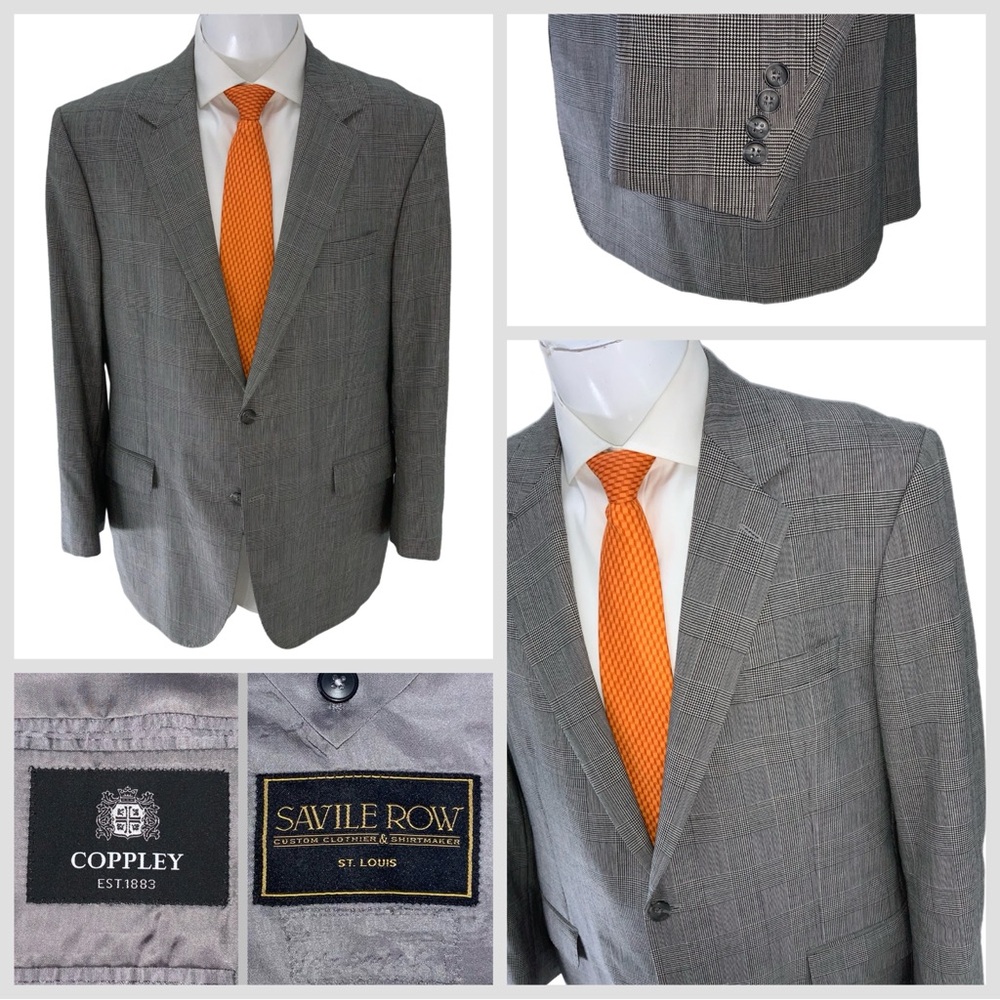 Coppley Savile Row Bespoke Blazer 46L Gray Plaid Wool 2B 1V Canada YGI V5-133